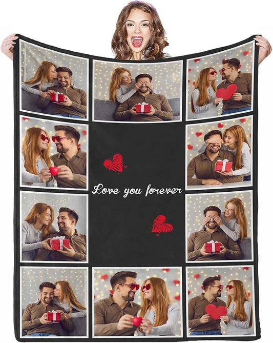 Blanket with Pictures Customized, 10 Photos Personalized Blankets Custom Blanket Personalized Picture Blankets for Couple Birthday Gifts for Wife Husband, 8 Sizes