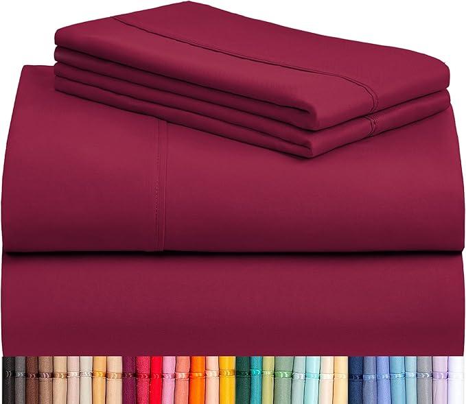 LuxClub 4 PC Full Sheet Set, Breathable Luxury Bed Sheets, Deep Pockets 18" Wrinkle Free Cooling Bed Sheets Machine Washable Hotel Bedding Silky Soft - Burgundy Full