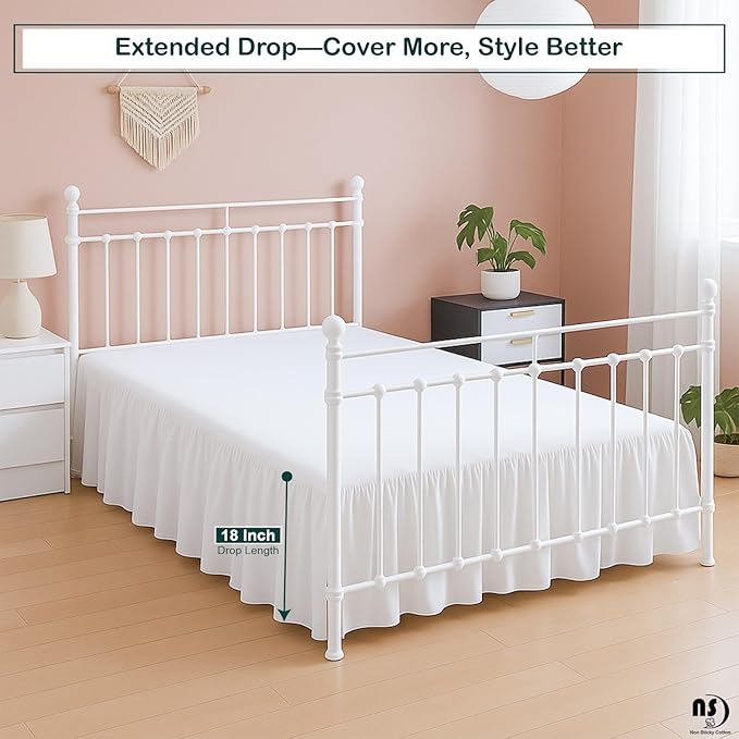 Premium Microfiber King Ruffled Bed Skirt, 18” Drop with Split Corners, Soft Wrinkle Free Bedskirt with Platform, Solid White Dust Ruffle for 78" x 80" Mattress