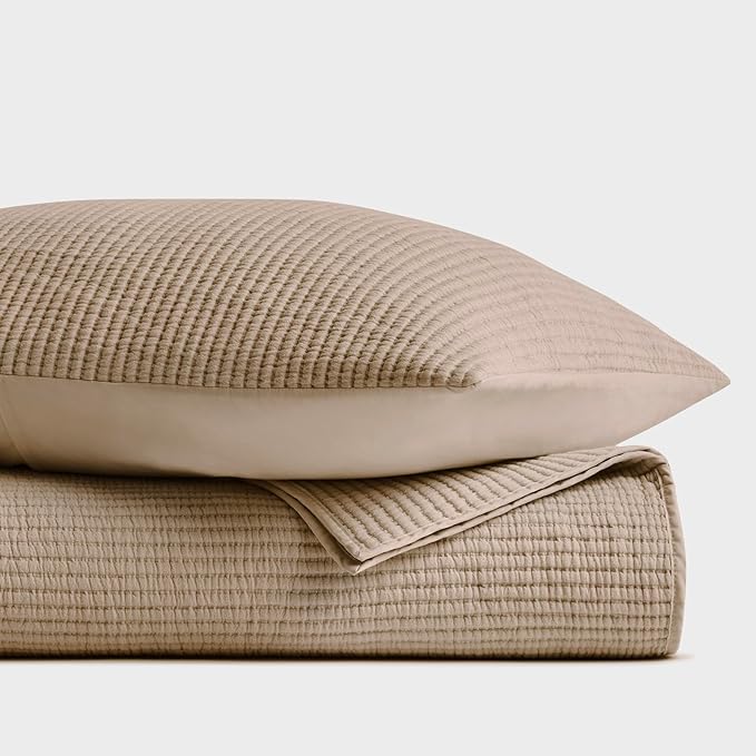 EVERGRACEHOME Cotton Coverlet Set Full Queen Size 3 Pieces, Lightweight Soft Ribbed Matelassé Bedspread Quilt Set, Cozy Oversized Quilted Bedding Set with 2 Pillow Shams for All Seasons, Urban Taupe