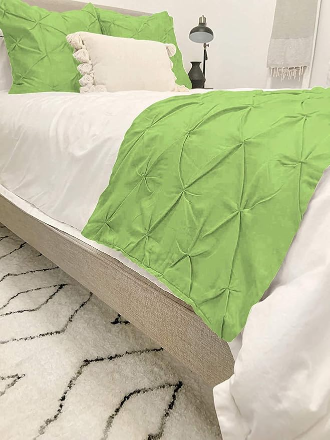 Bed Runner Set - 100% Pure Cotton 800 Thread Count - Luxury 1 Pinch Pleated Bed Runner and 2 Pillow Cover - 3 Piece Pinch Pleated Bed Runner Set Queen, Sage