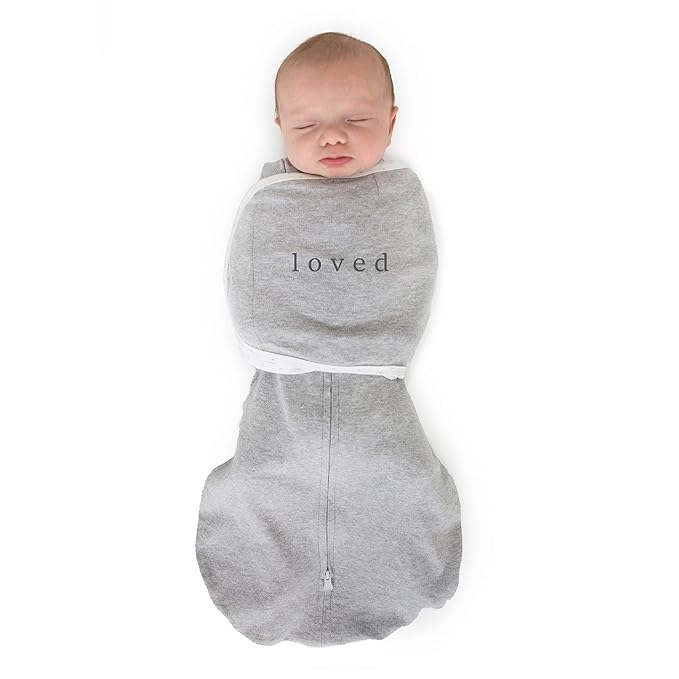 SwaddleDesigns 6-Way Omni Swaddle Sack, Arms Up Swaddle for Newborn, More Options to Calm Startle Reflex, Improves Sleep, 12-18 lbs, Heathered Gray, Loved