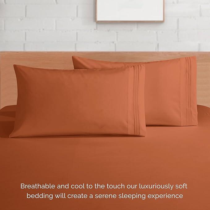 Elegant Comfort Luxurious 1500 Premium Hotel Quality Microfiber 4-Piece Sheet Set, 18-24 Inches Deep - Extra Deep Pocket Sheets - Ultra Soft 4PC Deep Pocket Sheets, King, Coral