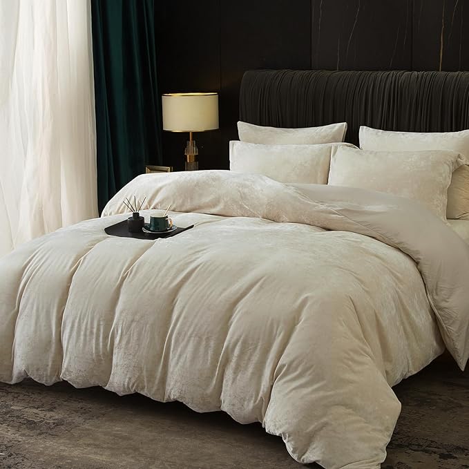 PHF Truly Velvet Duvet Cover Set California King Size, 3pcs Ultra Soft Breathable Comforter Cover Set, Luxury Cozy Flannel Duvet Cover with Pillow Shams Bedding Collection, 104" x 98", Sand