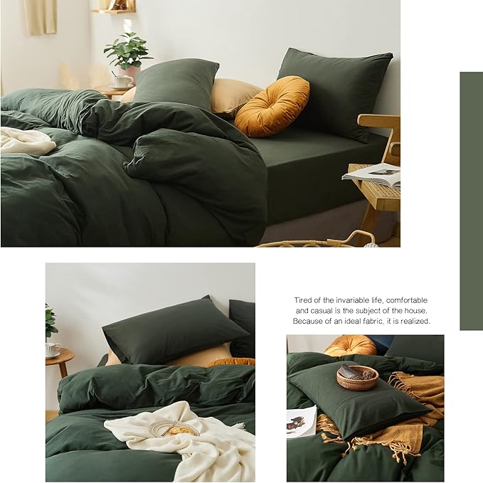 LifeTB Olive Green Duvet Cover Twin XL Size 3 Pieces Jersey Knit Cotton Bedding Duvet Cover Minimalist Dark Green Comforter Cover with Zipper Closure Breathable Soft Solid Color Bedding Set