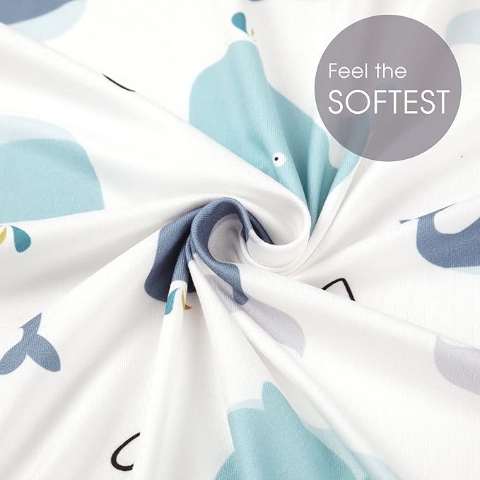 Stretchy Ultra Soft Jersey Knit Fitted Crib Sheets Set 2 Pack，Fits All Standard Crib Mattress Pads, Lovely Whale for Girls and Boys