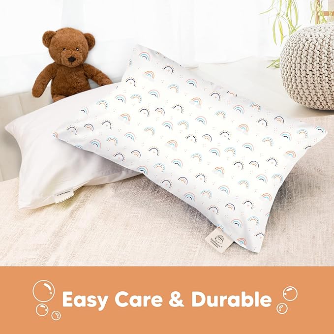 KeaBabies Toddler Pillowcase 13"x18" - Organic Cotton Toddler Pillowcase for Kids, Boys,Girls,Soft & Durable Cotton Cover for Miniature Sleepy Pillows,Cute Colors,Pillow Sold Separately(Jolly Rainbow)