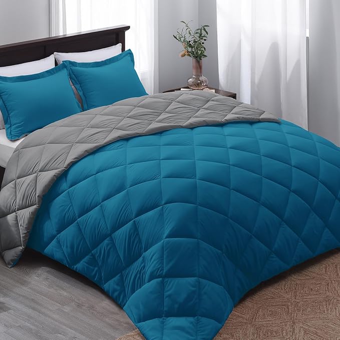 Basic Beyond King Size Comforter Set - Blue Comforter Set King, Reversible King Bed Comforter Set for All Seasons, Algiers Blue/Charcoal