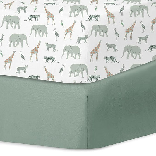 Little Grape Land Crib Sheets for Boys and Girls 2pk Baby Crib Fitted Sheet for Standard Size Crib and Toddler Mattress Super Soft Baby Sheet, Safari