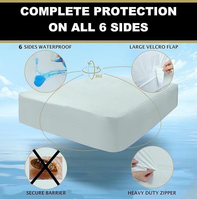 MATTSHIELD Ultimate 3-Piece Kit - Bed Bug-Proof Mattress Cover Queen Size 100% Cotton Top + 2 Pillow Protectors with Zipper - 6 Sided Waterproof Encasement, Total Defense Kit