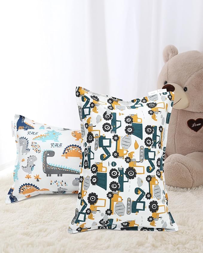 ALVABABY Toddler Pillowcases 2 Pack Organic Cotton Kids Pillow Cover Fit 13"x 18" or 14"x19" Envelope for Girl Boy Sleepy Travel(Pillowcase Only) 2L-FTP07A
