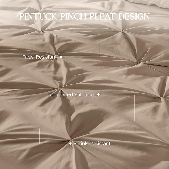 Andency Taupe Comforter Twin(66x90Inch), 2 Pieces(1 Pintuck Comforter, 1 Pillowcase) Microfiber Pinch Pleat Comforter Set Twin Size, Lightweight and Soft Bedding Comforter Set