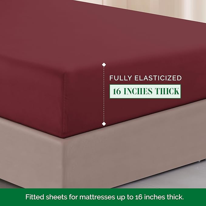 Elegant Comfort Luxurious 1500 Premium Hotel Quality Microfiber Three Line Embroidered Softest 4-Piece Bed Sheet Set, Wrinkle and Fade Resistant, Full, Burgundy
