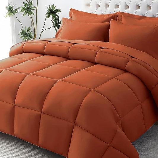 JOLLYVOGUE Twin Comforter Set, Ultra-Soft Bed in a Bag Twin Size 5 Pieces, Oeko-TEX Certified Bedding Set with Down Alternative Comforter, Sheets, Pillowcases & Shams. Burnt Orange