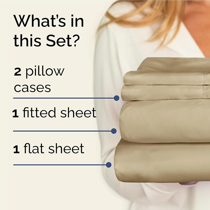 Twin XL 4 Piece Sheet Set - Comfy Breathable & Cooling - Ultra Soft Hotel Luxury Bedding Set w/ 8-16 Inch Deep Pockets - 1 Flat & 1 Fitted Sheet & 2 Pillowcases - Wrinkle Free and Easy Care - Beige
