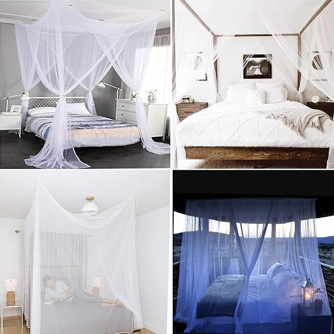 Mosquito Net Bed Canopy for Girls,King Canopy Bed Curtains Queen Size from Ceiling,Dome Mosquito Netting Bed Tent Twin Girls Canopy Bed Decor for Baby Crib,Kid Bed and Adult Beds (White Square)