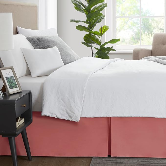Nestl Pink Clay Full XL Bed Skirt - Full XL Size Bed Skirt 14 Inch Drop - Brushed Microfiber Bed Skirts - Hotel Quality Pleated Bed Skirt - Shrinkage & Fade Resistant