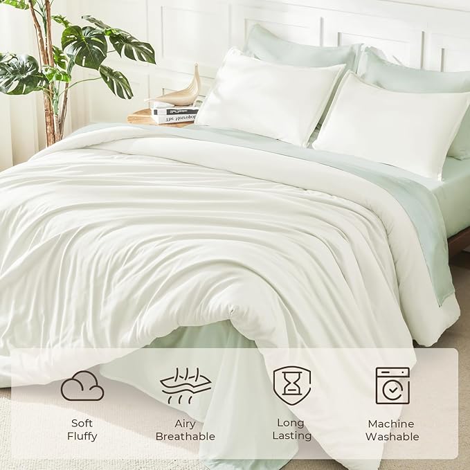 Litanika Comforters Ivory Oversized Queen Size, 3 Pieces Lightweight Solid Bedding Comforter Set, All Season Fluffy Bed Set (98x98In Comforter & 2 Pillowcases)