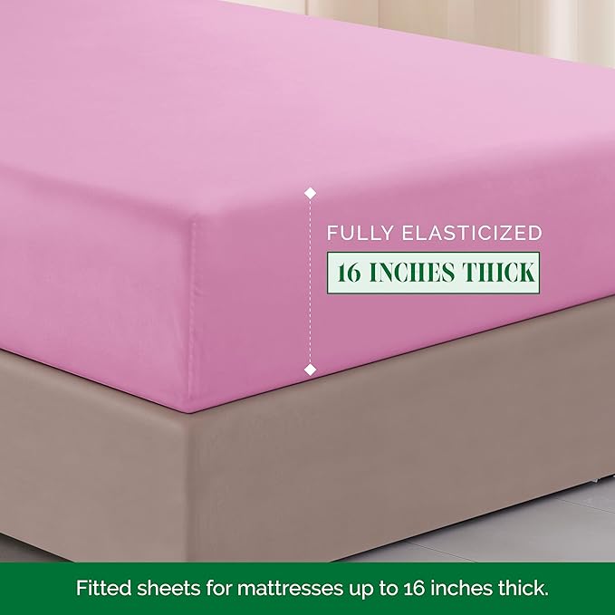 Elegant Comfort Luxurious 1500 Premium Hotel Quality Microfiber Three Line Embroidered Softest 4-Piece Bed Sheet Set, Wrinkle and Fade Resistant, Full, Light Pink