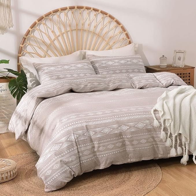 Lekesky Duvet Cover King Size, Soft Microfiber Boho Aztec Duvet Cover Set Geometric Khaki King Bedding Duvet Cover Sets with Zipper Closure Corner Ties (No Comforter)