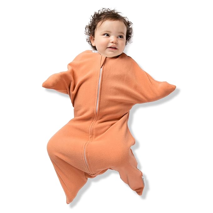 SleepingBaby Zipadee-Zip Transition Swaddle - Cozy Fleece Wearable Blanket with Two-Way Zipper for Baby Sleep - Spice, Medium (6-12 Month)