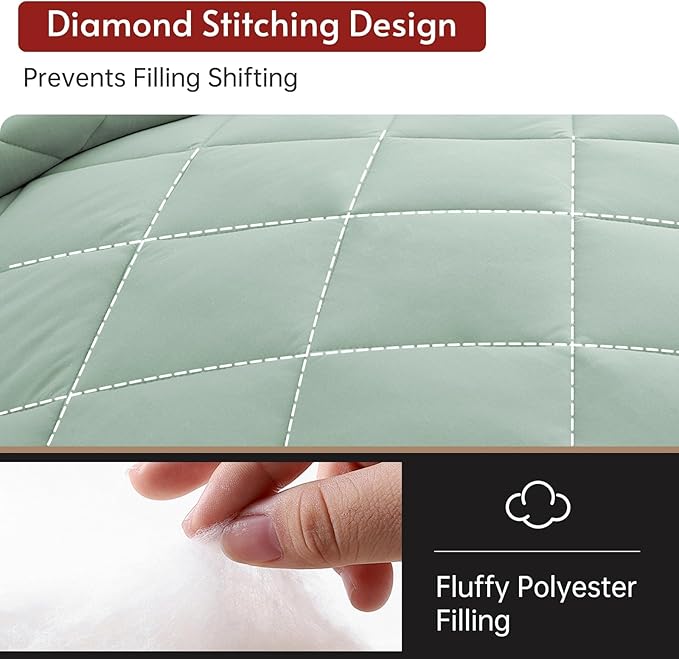 MUXHOMO 7 Pieces Queen Comforter Set, Reversible Bed in a Bag Queen Size, All Season Bedding Set with Comforter, Flat Sheet, Fitted Sheet, Pillowcases & Shams, Sage Green & Beige