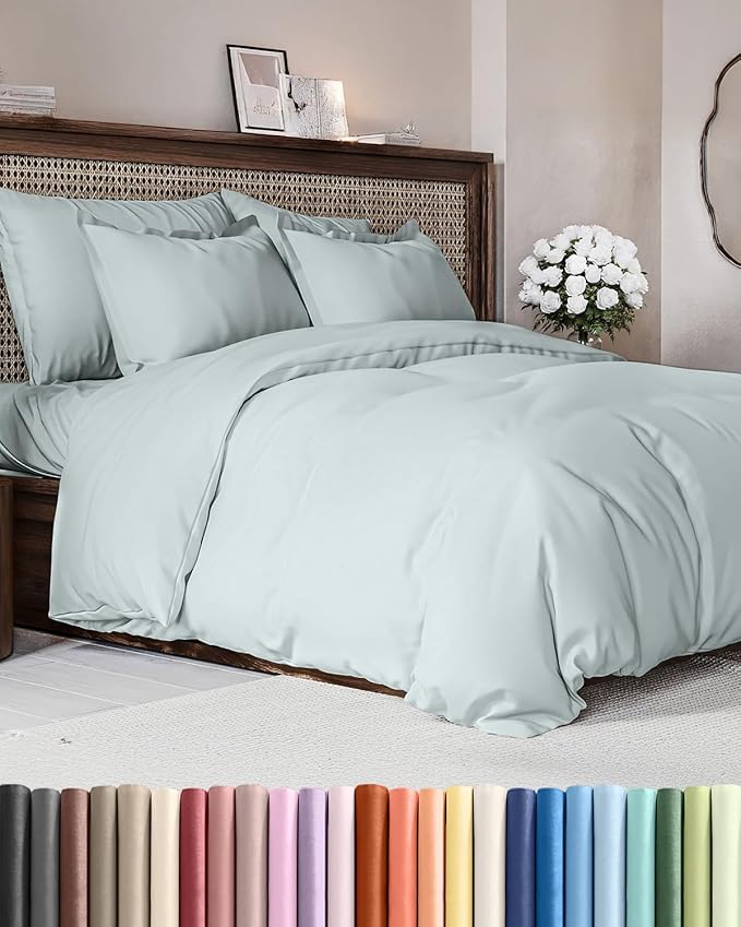 Duvet Cover King Size - Extra Soft King Size Duvet Cover - Lightweight, Breathable & Cozy - Easy Care & Fade Free w/ Zipper Closures & Ties - 104" x 90" Inches - (Ice Blue) Comforter Not Included