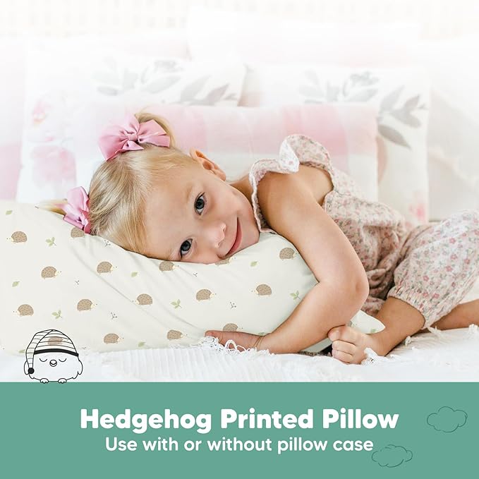 KeaBabies 2-Pack Toddler Pillows 2 Year Old to 5-13x18 Soft Organic Cotton Kids Pillow for Sleeping, Travel, School, Daycare, Nap, Toddler Bed, Machine Washable, Without Pillowcase (Nibbles/Bruce)