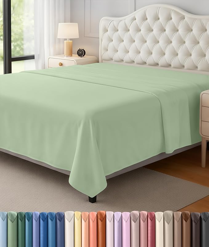 Utopia Bedding Flat Sheet - Soft Brushed Microfiber Fabric - Shrinkage & Fade Resistant Top Sheet - Easy Care - 1 Flat Sheet Only (King, Sage)