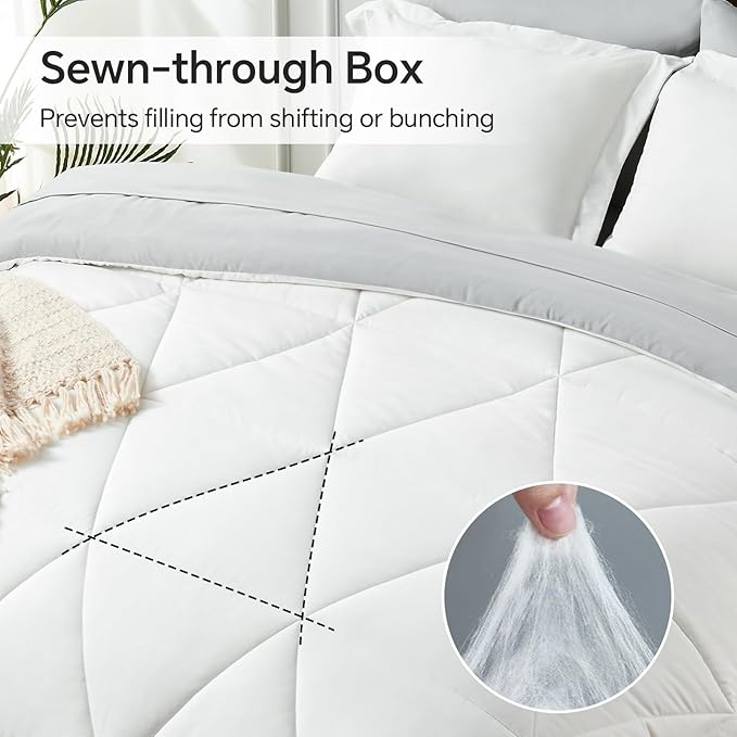 BEDELITE Twin Comforter Set 5 Pieces Bed in A Bag - Soft Microfiber Reversible White Bed Set with Comforters, Sheets, Pillowcase & Sham, Cozy Luxury Bedding Sets for All Season