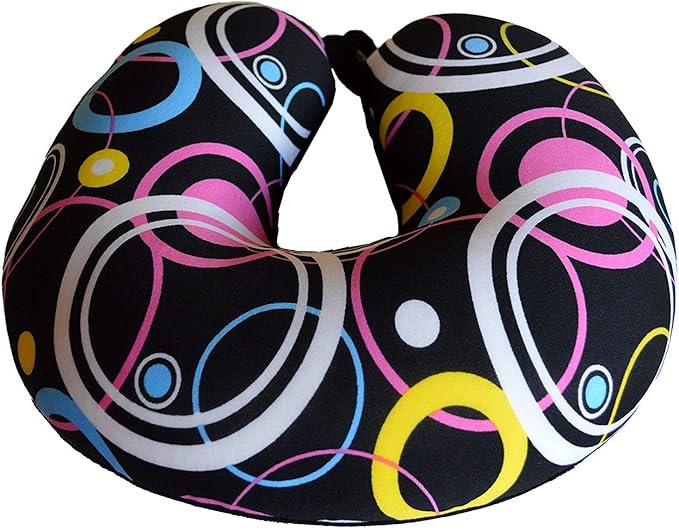 Bookishbunny U Shaped Micro Beads Microbead Neck Head Support Travel Pillow, 12"x12"x4" (CircleBlack)