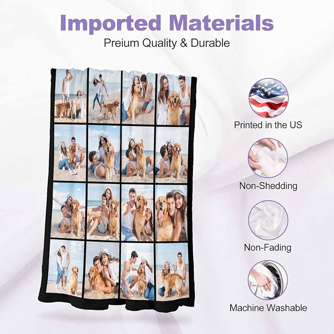 Customized Photo Blanket - 20 Picture Throw Blanket Gifts for Boyfriend, Couples, Family & Friends - 8 Sizes