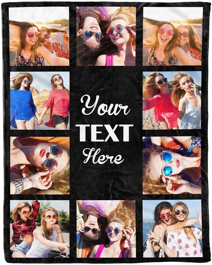 Custom Blanket with Picture, 10 Photos Costume Blanket Personalized Photo Blanket Best Friend Pictures Blankets for Besties,BFF, Female, Teen Girls, 8 Sizes