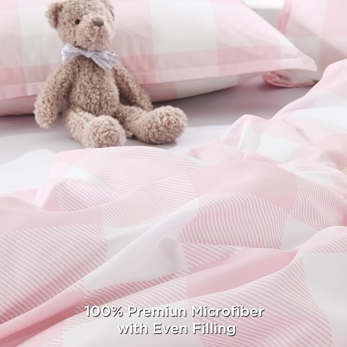 Andency Pink Checkered Comforter Twin(66x90Inch), Plaid Gingham Buffalo Plaid Grid Bedding Sets for Girls Kids Women Kids Teens, 2 Pieces Lightweight Microfiber Geometric Preppy Bed Set