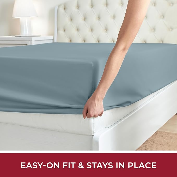 Mellanni Twin XL Fitted Sheet - Iconic Collection Bedding Sheets with up to 16 inch Deep Pocket - Soft & Cooling - Fade & Stain Resistant - 1 PC (Twin XL, Spa Blue)