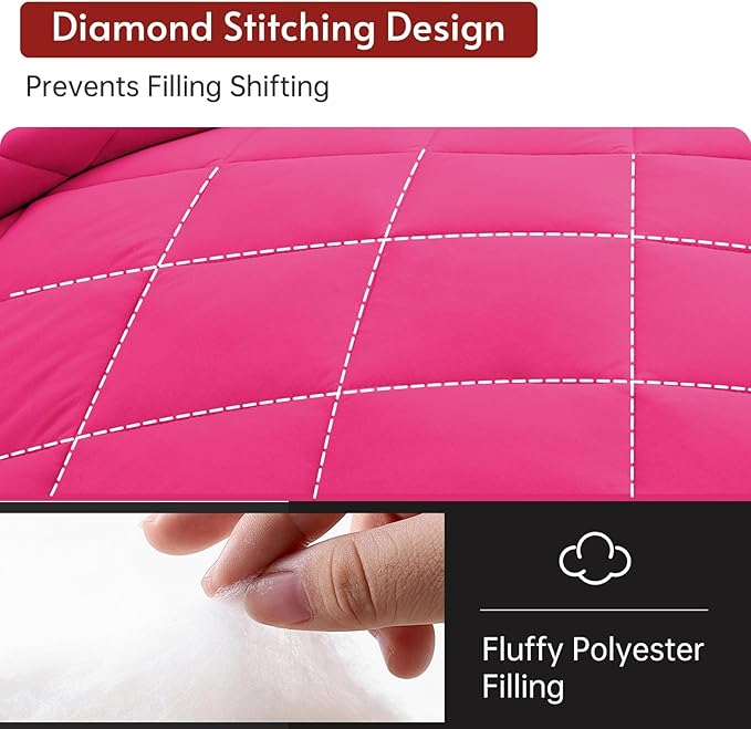 MUXHOMO 7 Pieces California King Comforter Set, Reversible Bed in a Bag Cal King Size, All Season Bedding Set with Comforter, Flat Sheet, Fitted Sheet, Pillowcases & Shams, Hot Pink & Baby Pink