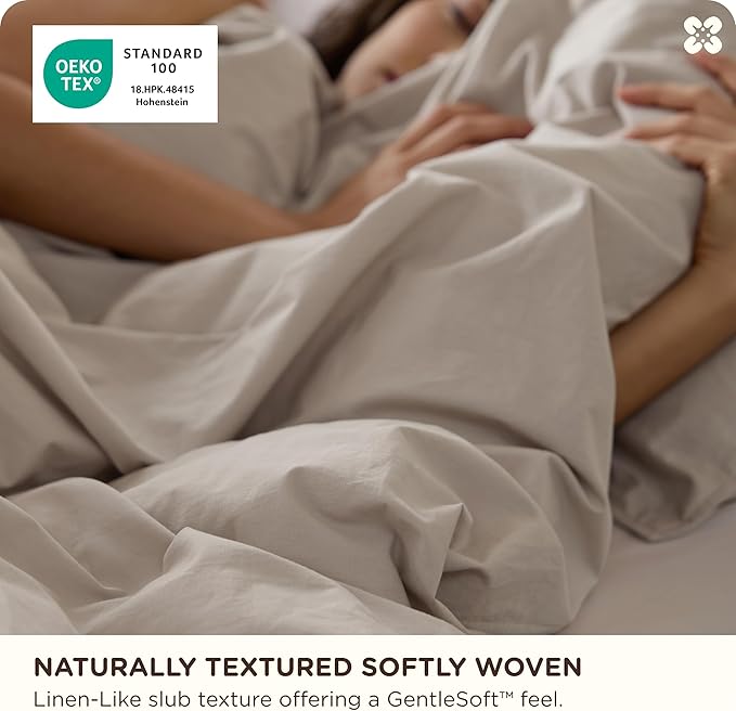 Bedsure Cotton Duvet Cover King - Luxury Slub Weave 100% Cotton Duvet Cover with a Linen Like Textured, Easy Change Durable Bedding, Natural Linen, 104" x 90"