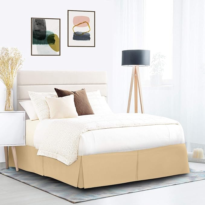 Nestl Gold Bed Skirt Queen Size - Queen Bed Skirt 14 Inch Drop - Brushed Microfiber Bed Skirts - Hotel Quality Pleated Bed Skirt - Shrinkage & Fade Resistant