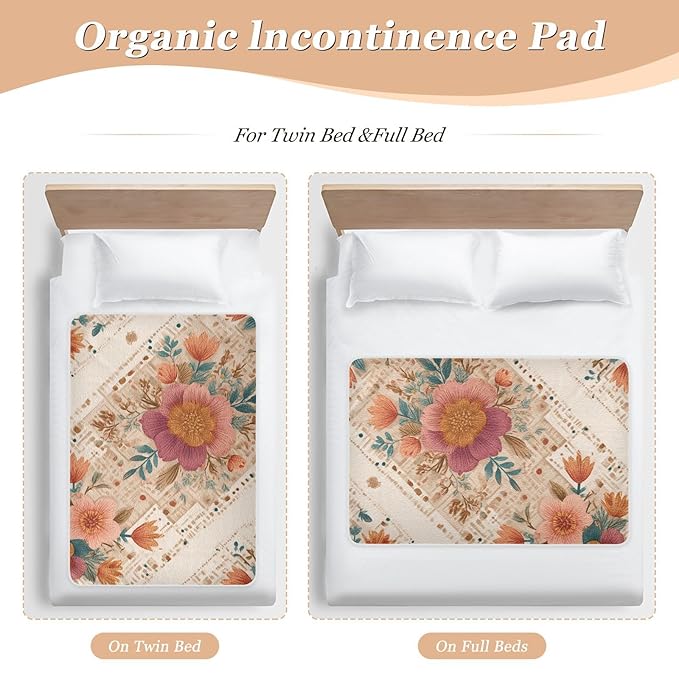 Waterproof Bed Pad Reusable Changing Pad Toddler Mattress Protector Large Pee Pad Baby Diaper Pad Soft Washable Liner Vintage Pink Boho
