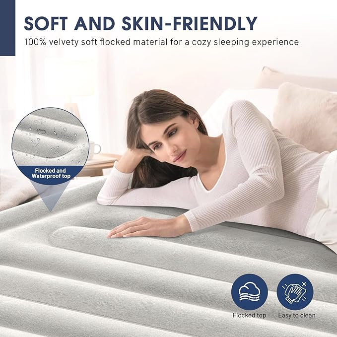 Air Mattress Queen With Built In Pump,18''Raised Blow Up Mattress 2 Mins Self-Inflation/Deflation,Upgraded Thicker Inflatable Mattress，Air Bed with Storage Bag for Guests,Home，Camping，660 lbs Max
