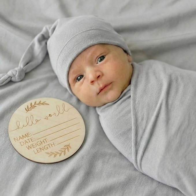 Large Jersey Knitted Swaddle Blanket for Baby, Soft Stretchy Receiving Blanket for Newborns with Hat, Baby Nursery Swaddle 47 x 47 inches(Gray)