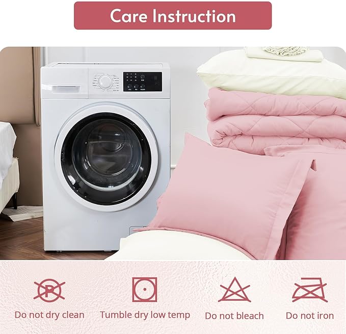 MUXHOMO 7 Pieces King Comforter Set, Reversible Bed in a Bag King Size, All Season Bedding Set with Comforter, Flat Sheet, Fitted Sheet, Pillowcases & Shams, Light Pink & Ivory