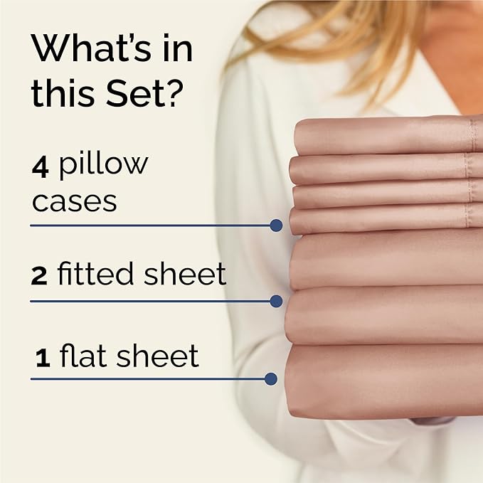 Split King 7 Piece Sheet Set - Comfy Breathable & Cooling - Ultra-Soft Hotel Luxury Bedding Set w/ 8-16 Inch Deep Pockets - 1 Flat & 2 Fitted Sheet & 4 Pillowcases - Wrinkle Free & Easy Care - Mauve