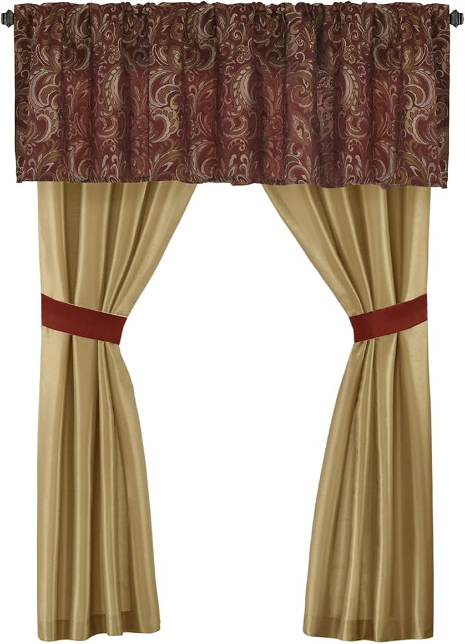 Madison Park Essentials Brystol 24 Piece Room in a Bag Faux Silk Comforter Jacquard Paisley Design Matching Curtains Down Alternative Hypoallergenic All Season Bedding-Set, King (104 in x 92 in), Red