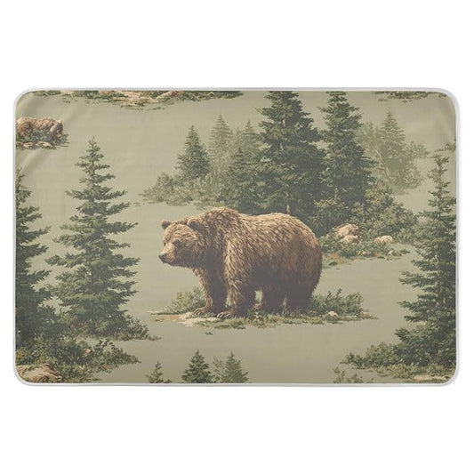 Waterproof Bed Pad Reusable Changing Pad Toddler Mattress Protector Large Pee Pad Baby Diaper Pad Soft Washable Liner Forest Brown Bears Green