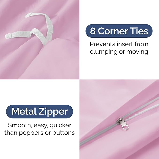 Duvet Cover Queen Size - Extra Soft Queen Size Duvet Cover - Lightweight & Breathable - Easy Care & Fade Free with Zipper Closures & Ties - 90" x 90" Inches - (Light Pink) Comforter Not Included