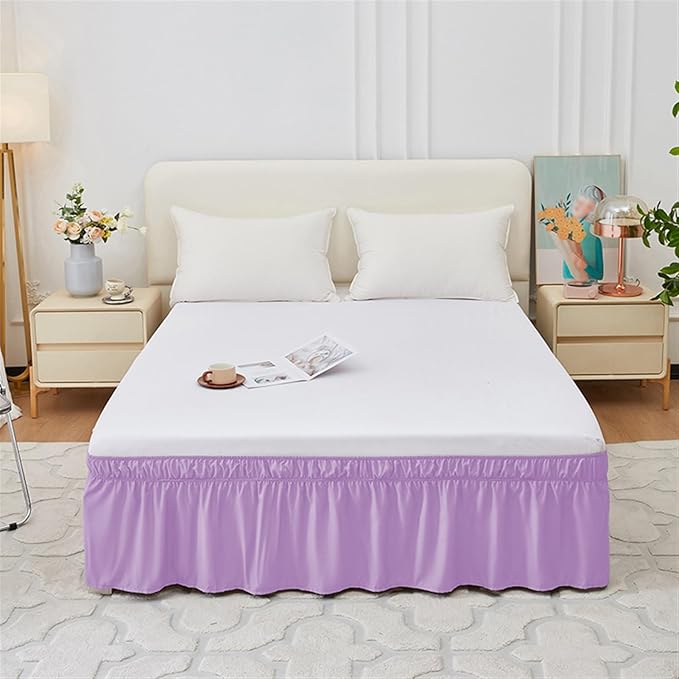 GIBZ Adjustable Wrap Around Ruffled Bed Skirt, Elastic Dust Ruffles Easy Fit Wrinkle & Fade Resistant, Machine Washable, Full 16" Drop, Purple
