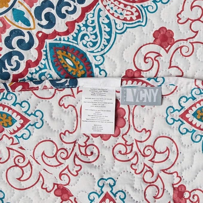 VCNY Home - Quilt Set, 3-Piece Reversible Medallion Bedding with Matching Shams, Cozy Room Décor (Wyndham Blue, Full/Queen)