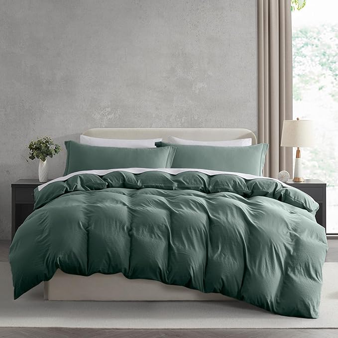 Nestl Forest Green Duvet Cover Full Size - Soft Prewashed Full Size Duvet Cover Set, 3 Piece, with Zipper Closure, 1 Duvet Cover 80x90 inches and 2 Pillow Shams