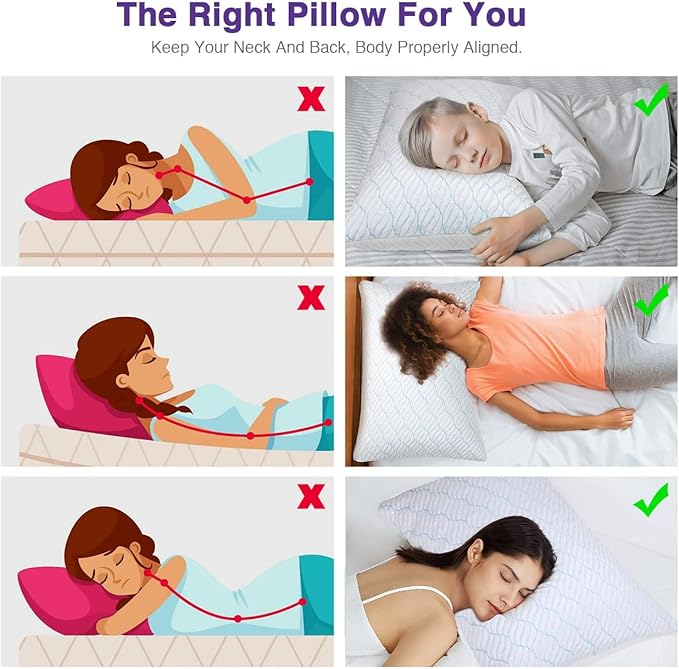 Cooling Pillows Standard Size Set of 4, Shredded Memory Foam Pillows with Zipper, Adjustable Firm for Sleeping Cool Cold Pillow for Hot, Side Sleepers,20x26,4 Pack